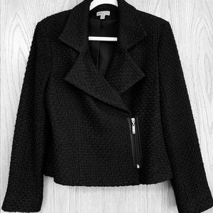 Moto style black nubby wool blend jacket. Size 10